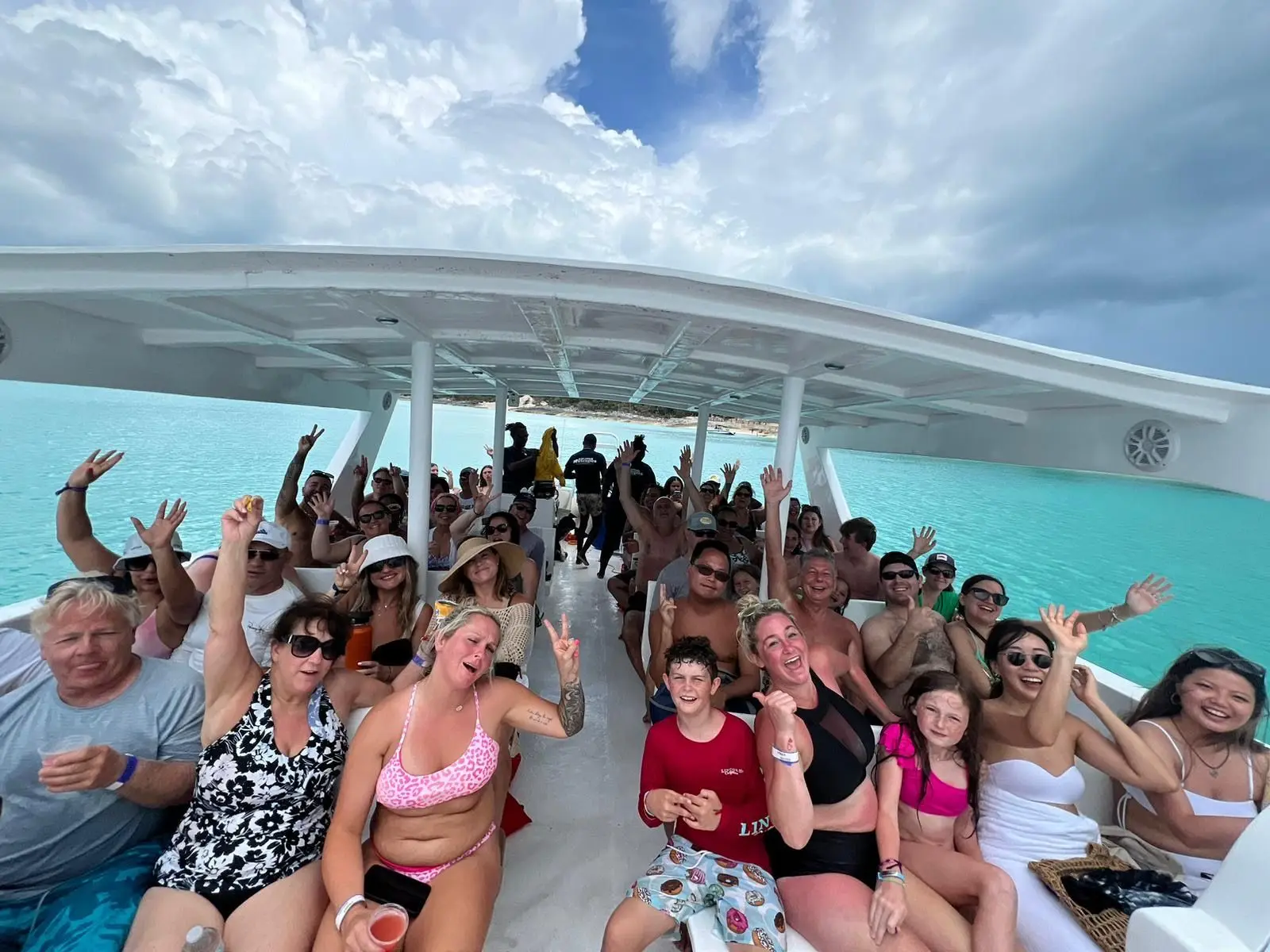 Private catamaran anchored offshore in Nassau